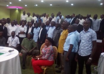 Uganda Professional Drivers Network members in a group photo at Kampala Imperial Royale Hotel on Tuesday