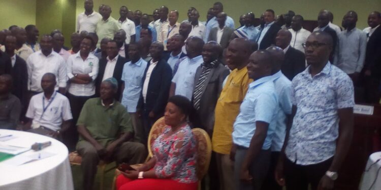 Uganda Professional Drivers Network members in a group photo at Kampala Imperial Royale Hotel on Tuesday