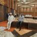 Sudhir and Frank Tumwebaze oversee last touches on the hall ahead of the summits