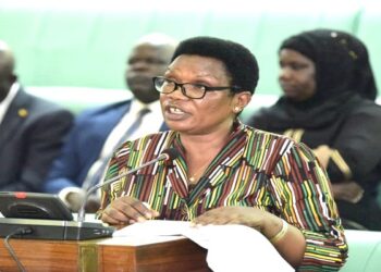 Hon. Janet Okori-Moe, the chairperson of the agriculture committee presenting the report during plenary on Tuesday, 20 February 2024