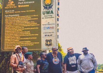 Legendary Producer Magic Washington (second left), critically acclaimed Da Mith (centre) and a couple of other crew mates at a recent pre-vist to Lake Mburo National park where they will all be from the 15th to the 18th of February for the Love in the Wilderness Adventure
