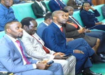 The LoP, Hon. Joel Ssenyonyi (L) and members of his cabinet attending the plenary on Tuesday, 06 February 2024