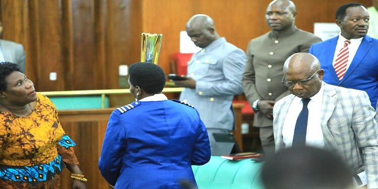 MPs exiting the Chamber after plenary on Tuesday, 06 Febraury 2024. They called for affirmative action on Karamoja