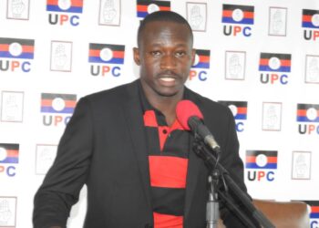 Mr. Muzeyi Faizo addressing Journalists at the UPC Head Office in Kampala on Wednesday