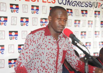 Muzeyi Faizo addressing Journalists at UPC Head Office in Kampala on Wednesday