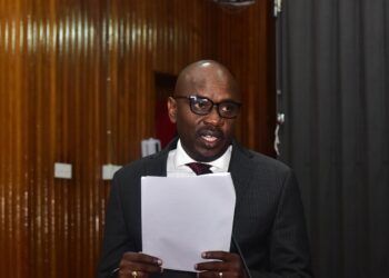 The Chairperson, Board of Trustees, Hon. Arinaitwe Rwakajara, speaking at the 12th Annual General Meeting of the Parliamentary Pensions Scheme on Friday 23 February 2024