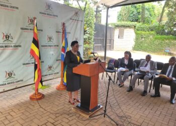 Hon. Mary Mugasa addressing Journalists at the Uganda Media Centre on Thursday