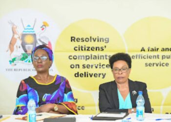 IGG Beti Kamya (R) flanked by her Deputy Ms Anne Twinomugisha at Hotel Africana on Tuesday