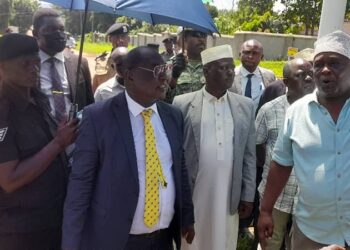 Dr Sam Mayanja, the Minister of State for Lands, addresses the Muslim fraternity in Jinja recently