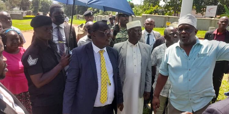 Dr Sam Mayanja, the Minister of State for Lands, addresses the Muslim fraternity in Jinja recently