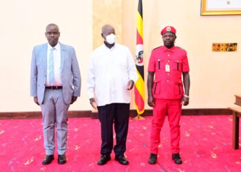 Minister Balaam, President Museveni and NUP Councillor Ali Kateregga
