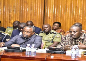 Gen Muhoozi (R) led several officials from the differents ecurity agencies in defending their budgets for the next financial year