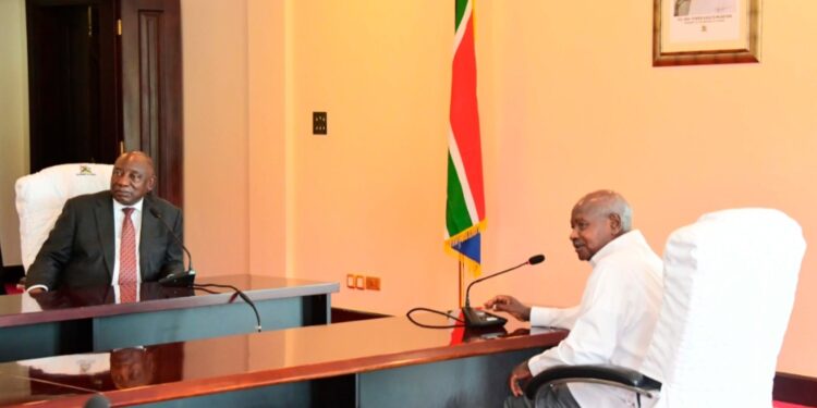 President Ramaphosa and President Museveni in a meeting