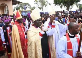 Bishop Wilson Kisekka with the Archbishop Stephen Kazimba Mugalu