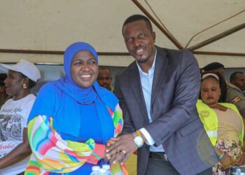 The Masaka City Resident District Commissioners and Deputy Resident District Commissioner Huddu Hussein with Hajjat Hadijja Namyalo the Chairperson of National Resistance Movement (NRM) Office of National Chairman in during Greater Masaka Ghetto Youths Convention.