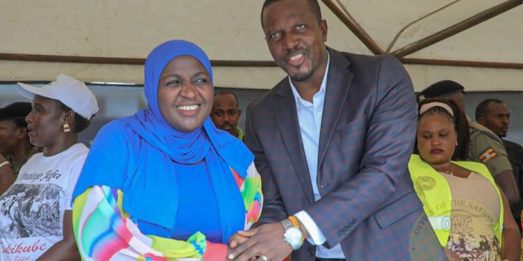 The Masaka City Resident District Commissioners and Deputy Resident District Commissioner Huddu Hussein with Hajjat Hadijja Namyalo the Chairperson of National Resistance Movement (NRM) Office of National Chairman in during Greater Masaka Ghetto Youths Convention.