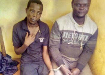 Waswa Morishid(L), a scrap dealer and a bodaboda rider(R)Wilber Mayanja in police custody over the incident.