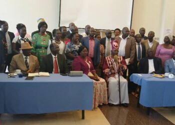 The Paramount Chief-elect Eng Dr Michael Moses Odongo Okune posed for a group photograph with a section of Lango Community after a breakfast meeting at Mbale Court View 3rd August 2024.