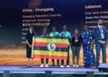 The victorious Ugandan scholars being awarded by The Ugandan Ambassador in Guangzhou China, Ms. Judyth Nsababera and the Permanent Secretary Ministry of Education and Sport, Dr. Kedrace Turyagenda who represented the First Lady and Minister of Education