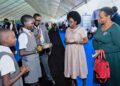 Dr. Musenero (Middle), Col. Nakalema, Dr. Bruce Kirenga with young innovators
