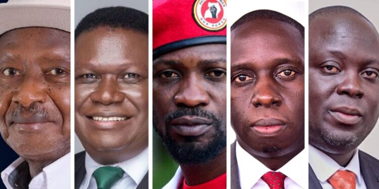 President Museveni, Hon. Norbert Mao, Bobi Wine, Hon. Muhammad Nsereko and Haji Faruk Kirunda
