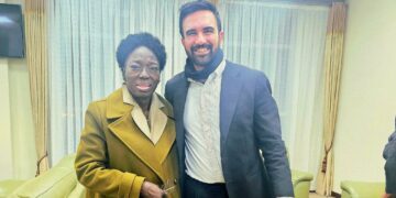 Rebecca KAdaga and Zohran Mamdhani at Prof Mamdhani's home before Zohran  returns to New York after his traditional  wedding in Kampala