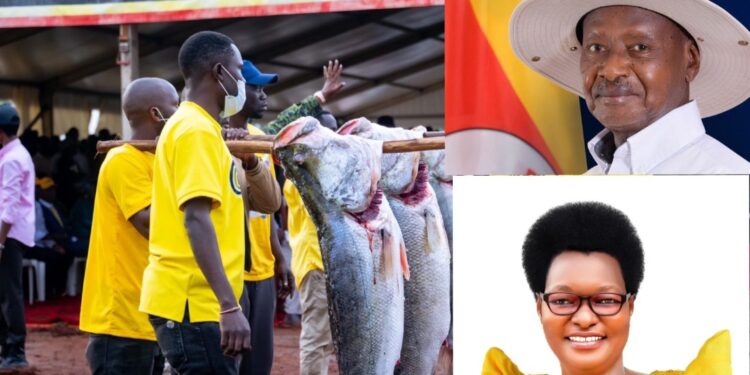 In set: President Museveni and Minister of State for Fisheries,Hon. Hellen Adoa