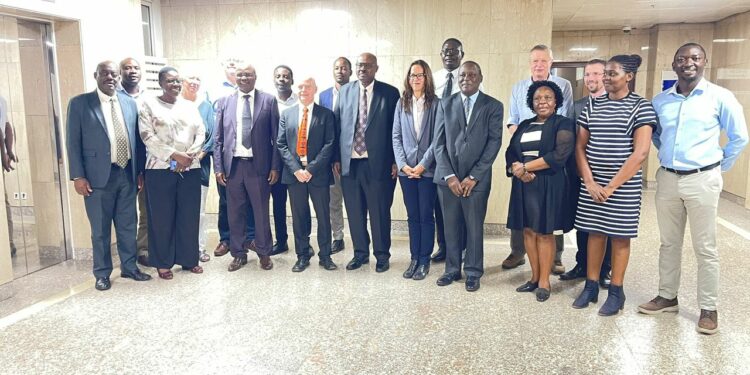 The KfW team, Ministry of Local Government officials and RUDSEC Project teams in a group photo after the progress review meeting at the Ministry of Local Government headquarters in Kampala