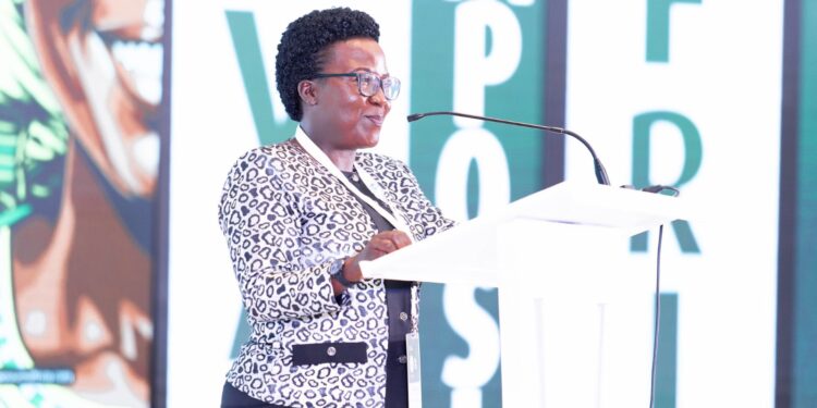 Dorothy Mukasa, executive director Unwanted Witness delivering her keynote address at the 7th Privacy Symposium Africa on Wednesday at Marriott hotel Lagos Nigeria.