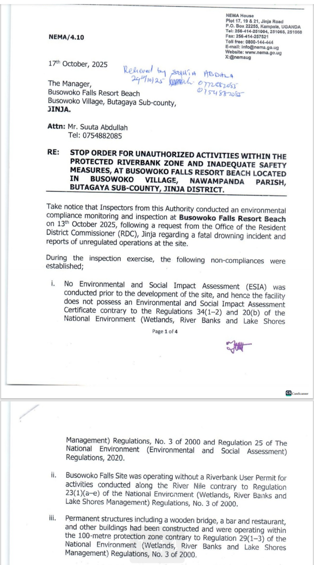 NEMA Shuts Down Busowoko Falls Resort Beach After Tragic Drowning Incident Which Killed UNOC Engineer