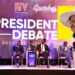 Presidential candidates during NTV Presidential Debate and President Museveni (inset)