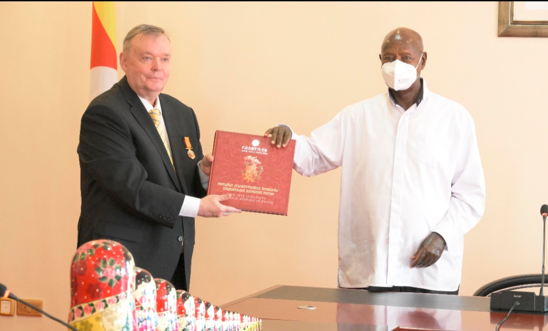 President Museveni Bids Farewell to Russian Ambassador Vladlen Semivolos